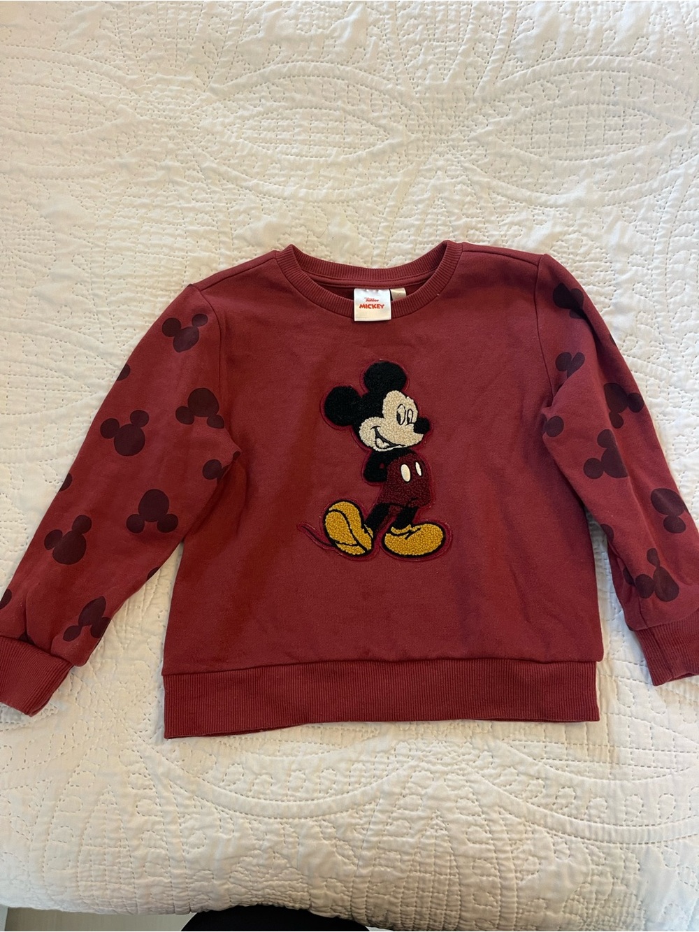 Disney Kids' Maroon Mickey Mouse Sweatshirt with Yellow Accents